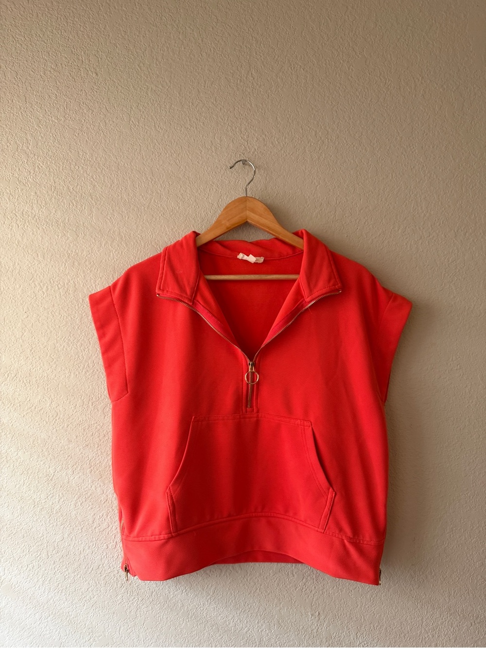 Anthropologie Entro Scuba Knit Half Zip Short-Sleeve Pullover Sweater Small